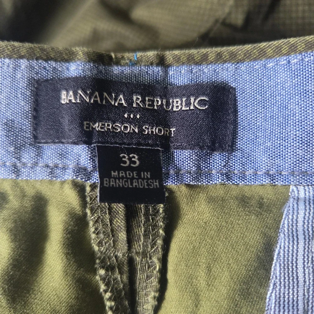 Banana Republic Emerson Short Mens 33 Olive Green Cotton Micro Pattern Chino‎